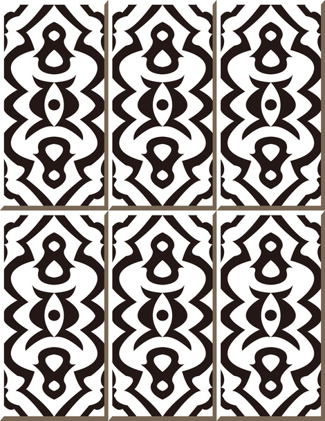 Vintage seamless wall tiles of black white curve geometry, Moroccan, Portuguese. - Διάνυσμα, εικόνα