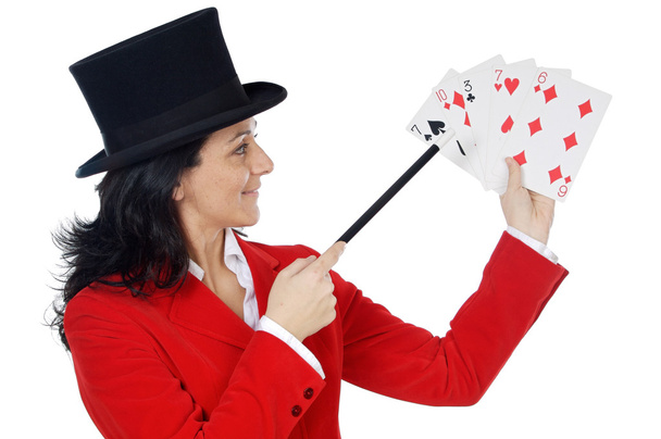 γυναίκα ελκυστική για την οικονομία με ένα μαγικό ραβδί και καπέλο - Φωτογραφία, εικόνα
