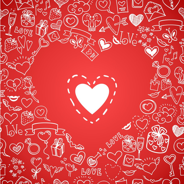 love and hearts doodles, vector background - Vector, Image