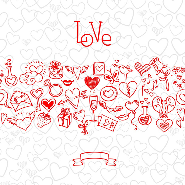 love and hearts doodles - Vector, Image