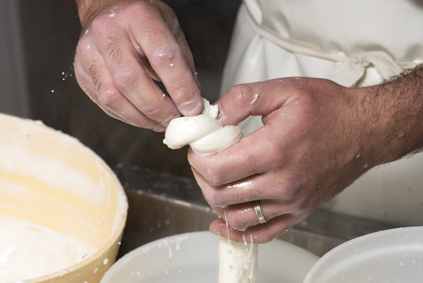 preparation of mozzarella in a dairy - Valokuva, kuva