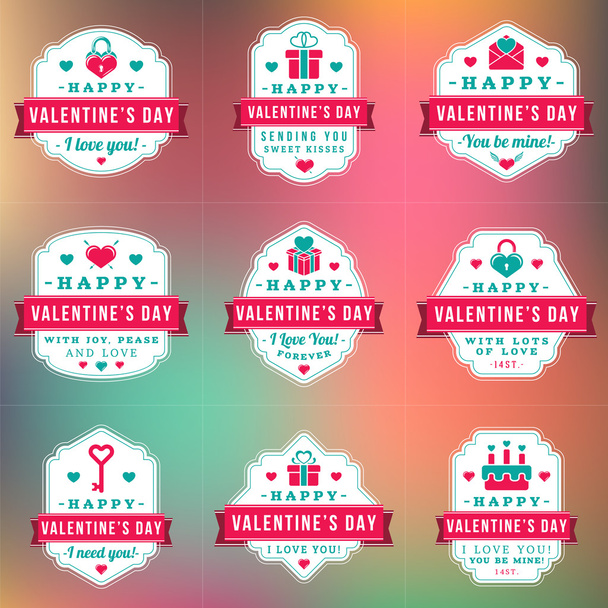 Set Of Vintage Happy Valentine's Day Badges and Labels. Typography Design Template with Pink and Turquoise Colors - Vector, Image