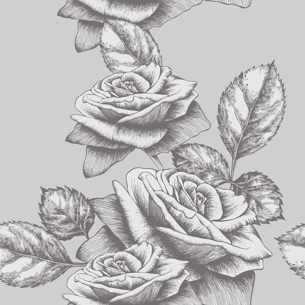Seamless background with roses blooming, hand-drawing. Vector illustration. - Vettoriali, immagini