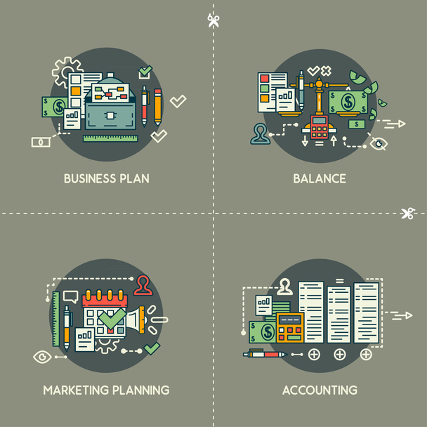 Biznes plan, równowagi, marketing, planowanie, marketingu, rachunkowości - Wektor, obraz