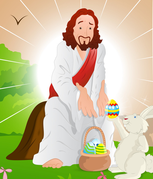 Ilustração de Jesus Cristo com Coelho da Páscoa
 - Vetor, Imagem