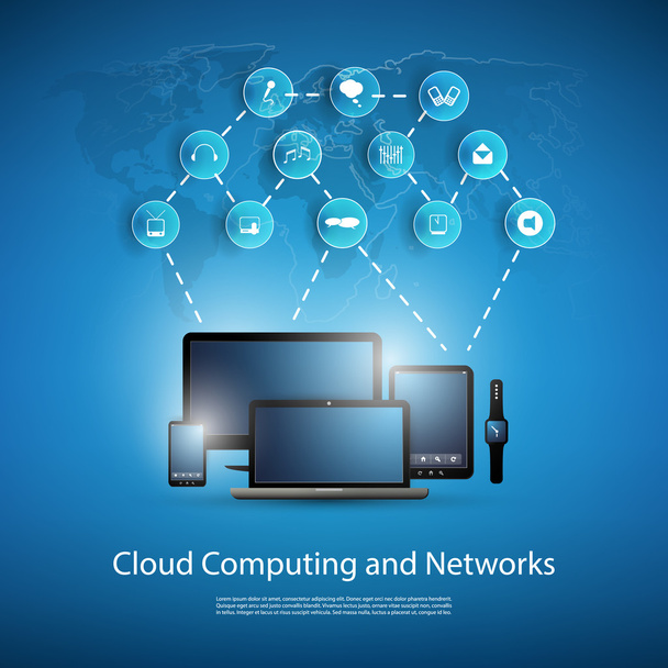 Concetto di cloud computing con vari dispositivi mobili
 - Vettoriali, immagini