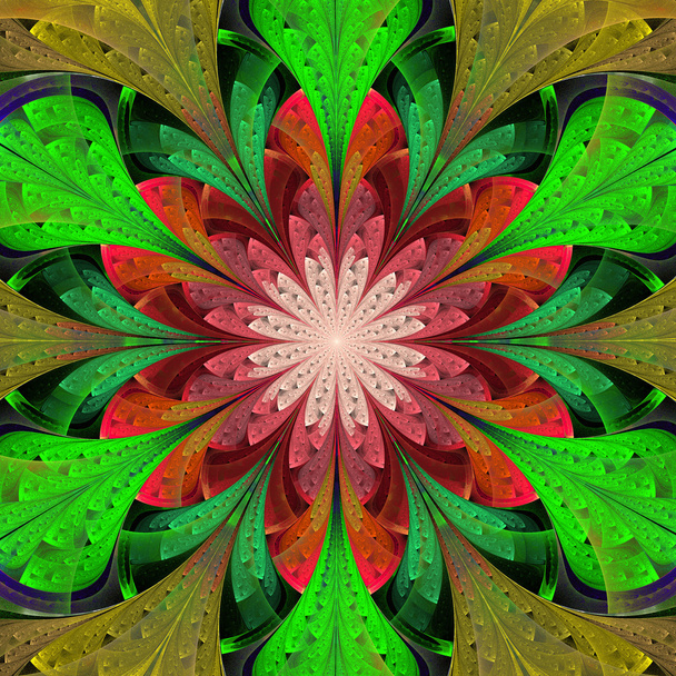 Πολύχρωμα και συμμετρική fractal λουλούδι σε Υαλογράφημα παράθυρο  - Φωτογραφία, εικόνα
