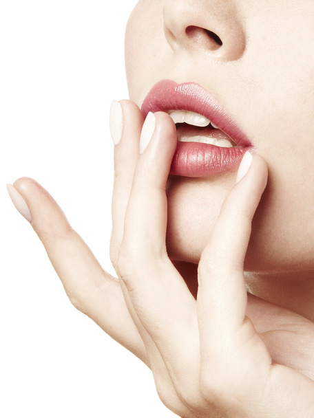 pink lips and hand - Фото, зображення
