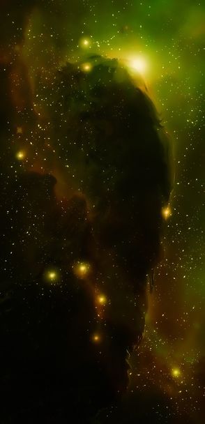 星雲、宇宙、星、緑の宇宙抽象的な背景. - 写真・画像