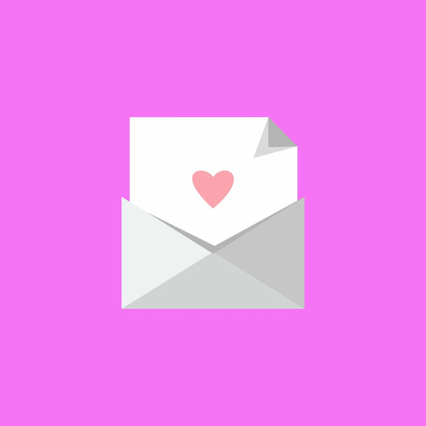 sheet of paper with a heart in the envelope. Vector simple envelope with red heart inside, concept in greeting valentine day - Vetor, Imagem