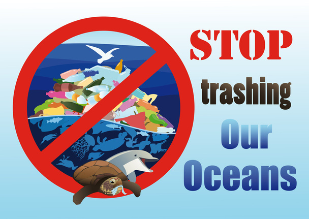 Ekologické plakát Stop trashing naše oceány - Vektor, obrázek
