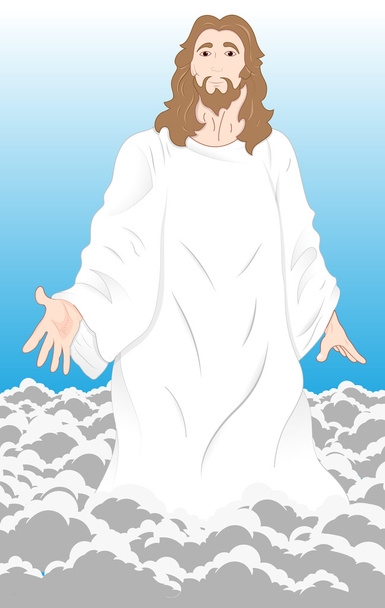 Illustration of Jesus Christ on Clouds - Vector, Image