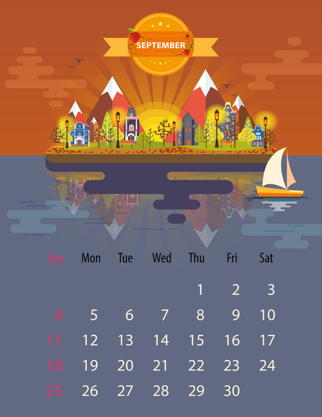 9 月のカレンダー - ベクター画像