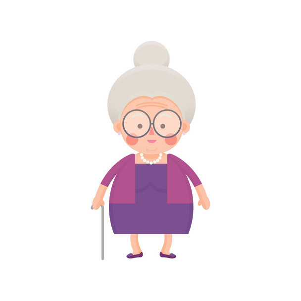 Starsza pani w strój purpurowy z laską - Wektor, obraz