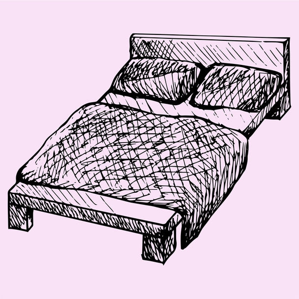 bed, pillows and blankets - Vector, Image