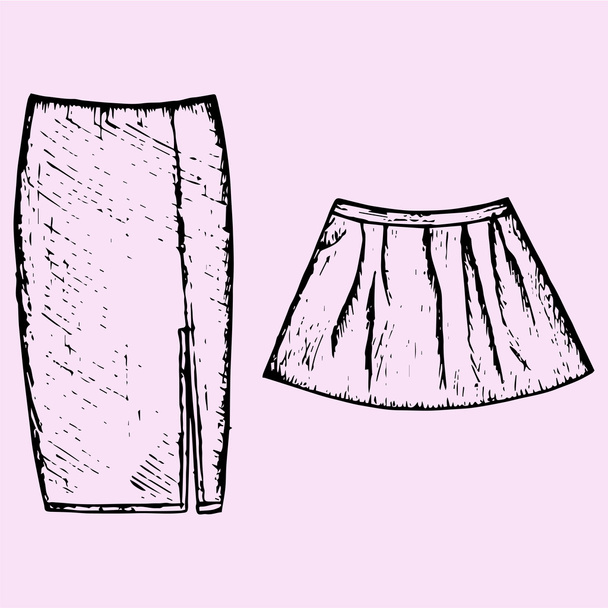 zbiór kobiet spódnica, doodle styl - Wektor, obraz