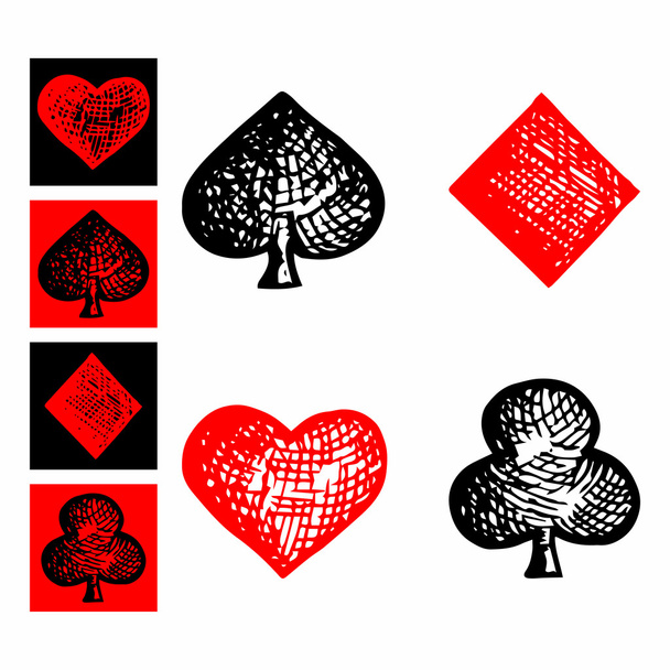 Symbole von Spielkarten, Farbsymbole - Vektor, Bild