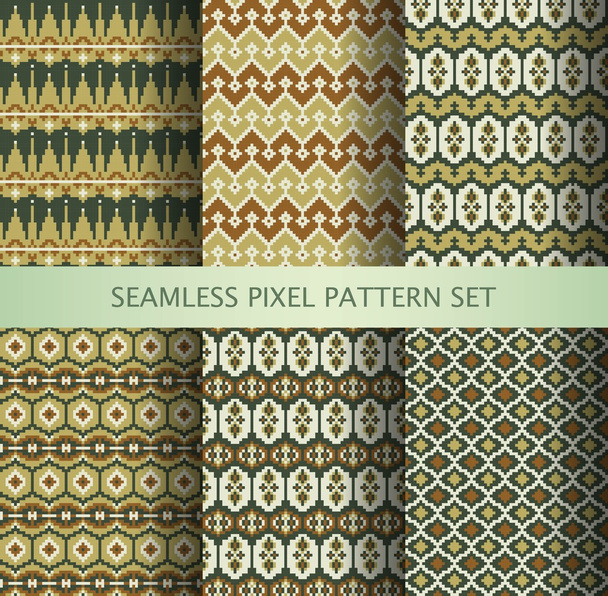 Συλλογή των pixel πολύχρωμα σχέδια απρόσκοπτη με στυλιζαρισμένη εθνική στολίδι της Γροιλανδίας. Vector εικονογράφηση. - Διάνυσμα, εικόνα