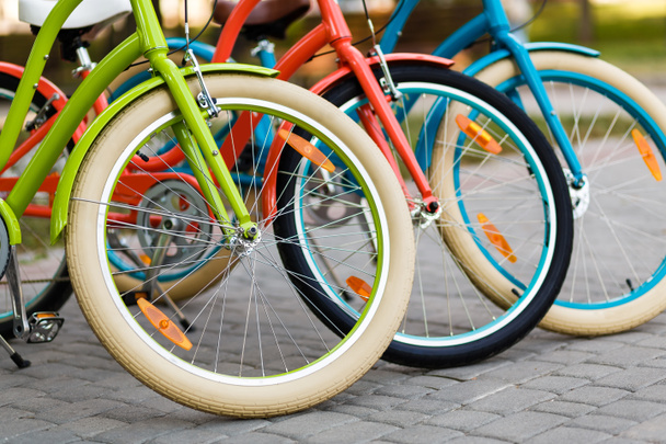 Tres hermosas bicicletas de ciudad dama
 - Foto, Imagen