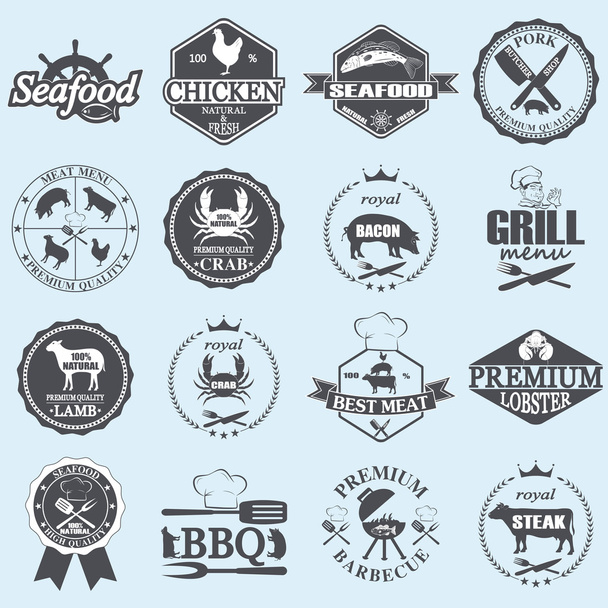seafood labels and butcher shop - Вектор, зображення