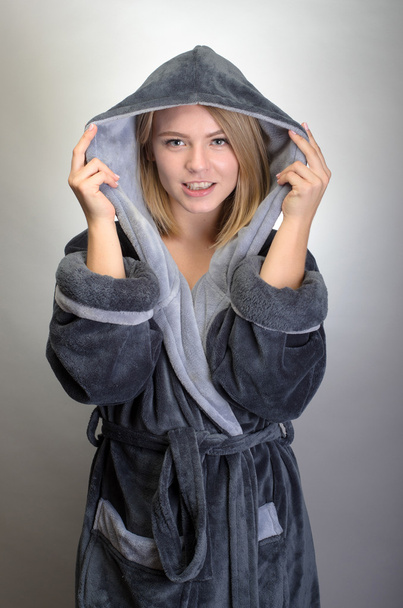 beautiful woman in bathrobe - Фото, зображення