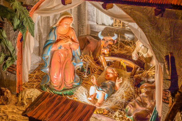 Noel İsa'nın Doğuşu sahnede heykeller - Fotoğraf, Görsel