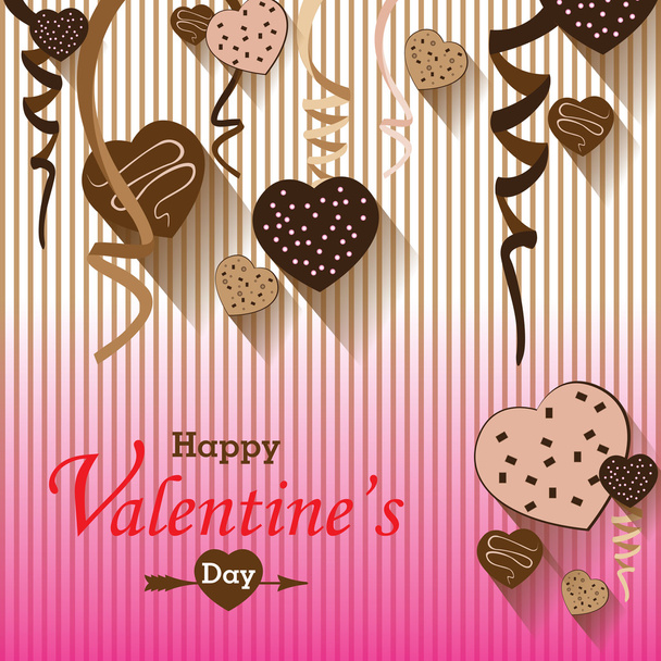 Día de San Valentín y fiesta de chocolate corazón sobre fondo colorido. Fiesta del día de San Valentín vectorial y corazón lleno en fondo colorido
. - Vector, Imagen