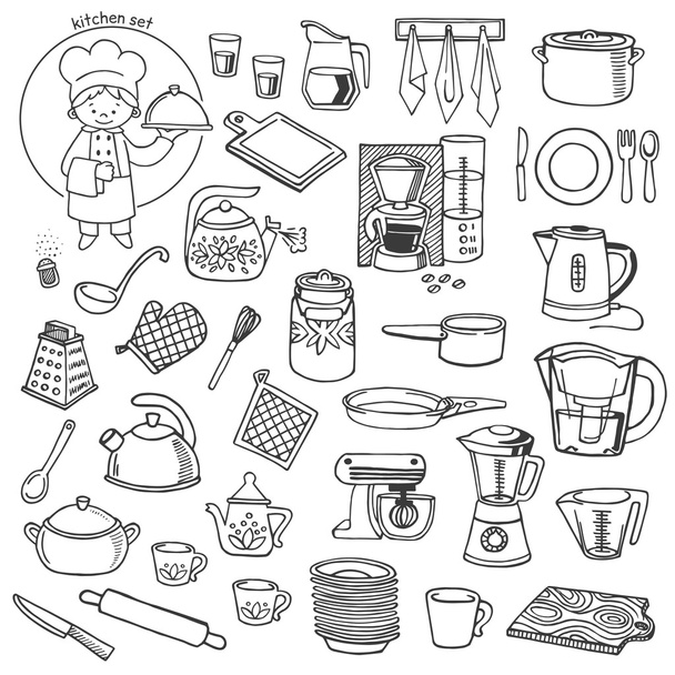 Kitchen utensils and appliances vector icons set - Vector, Image