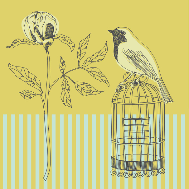 Birds and flowers. seamless pattern - Вектор,изображение