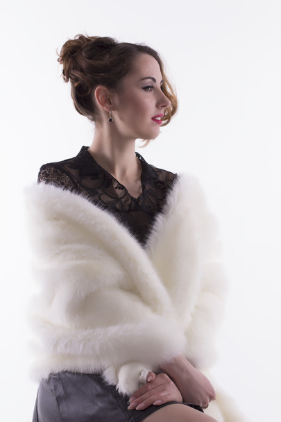 Young woman in fur coat - Φωτογραφία, εικόνα