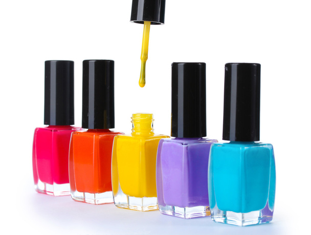 Group of bright nail polishes isolated on white - Zdjęcie, obraz