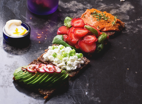 Open Sandwich preparation: ingredients and ready - Photo, Image