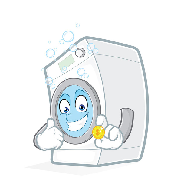 Washing machine holding a coin - Vector, Image
