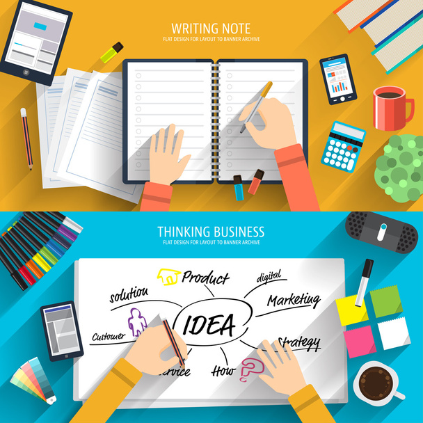 schrijven en denken business concepten - Vector, afbeelding