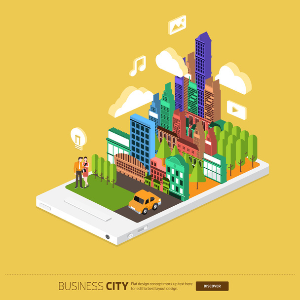 cidade e empresários no telefone móvel
 - Vetor, Imagem