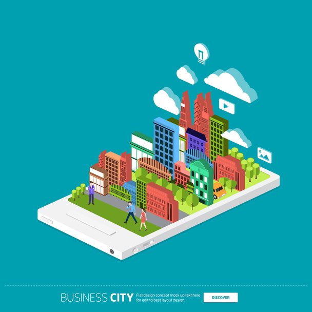 Stadt und Geschäftsleute am Handy - Vektor, Bild