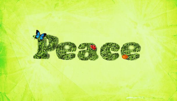 Friedenshintergrund mit Text und Pflanzen - Foto, Bild