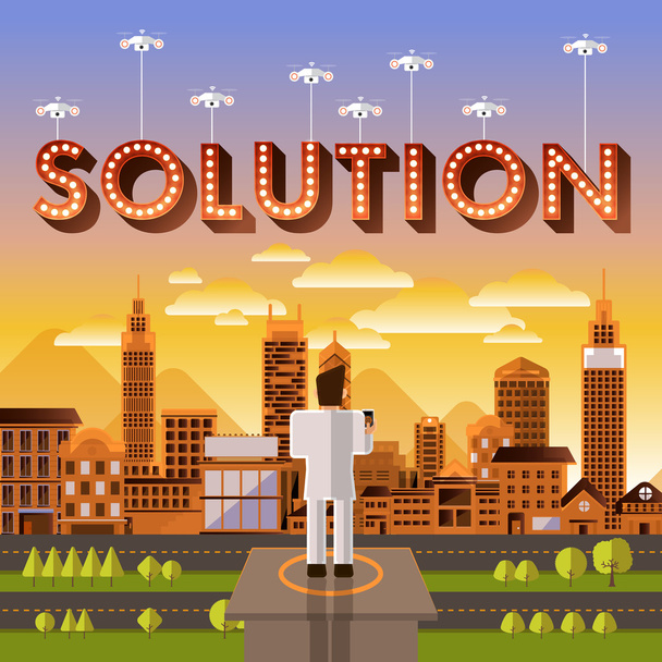 businessman controling drones for text - Vector, Image