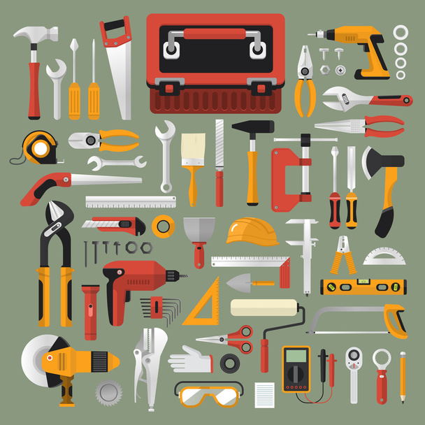 conjunto de caixa ferramentas de trabalho manual
 - Vetor, Imagem