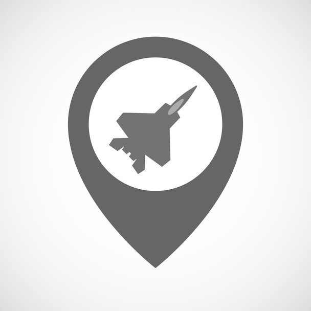 isolierte Kartenmarkierung mit einem Kampfflugzeug - Vektor, Bild