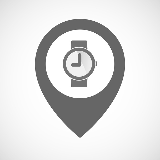 Isolated map marker with a wrist watch - Vector, Image