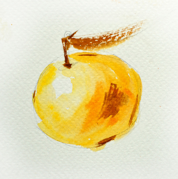 Akwarela żółte jabłko - Zdjęcie, obraz