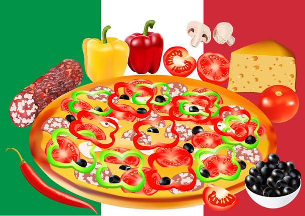 Pizza eri ainesosilla, Italian lippu
 - Vektori, kuva