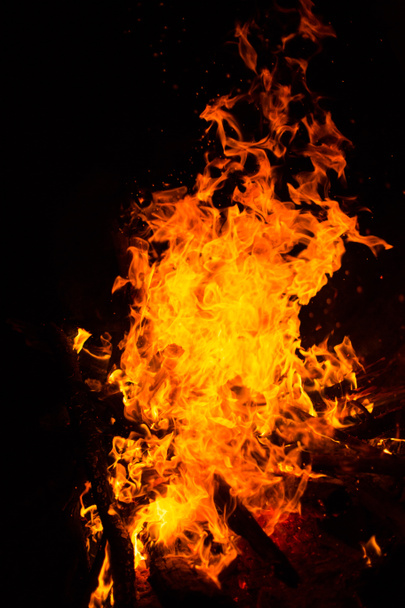 Fire flames with reflection on black background. - Фото, изображение