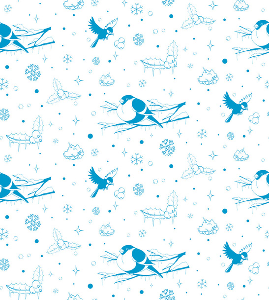 Winter Forest Birds Vector Seamless Pattern - Vector, Image