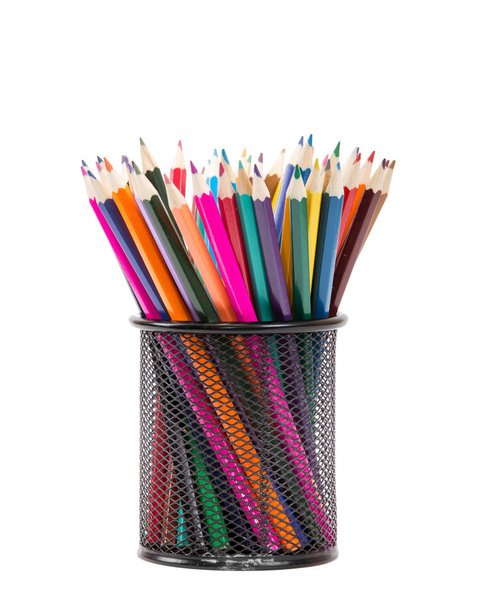 Drawing supplies: assorted color pencils, isolated on white background - Photo, Image