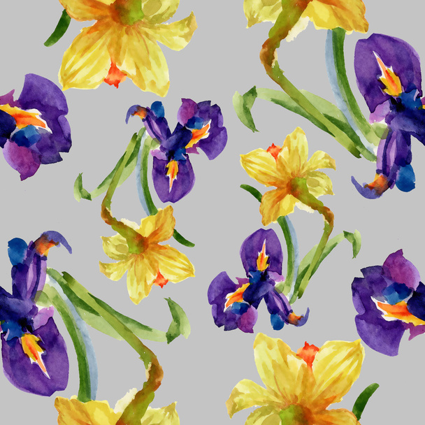 iris and narcissus flowers - Foto, afbeelding