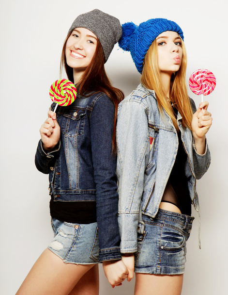 two young hipster girls best friends - Photo, image