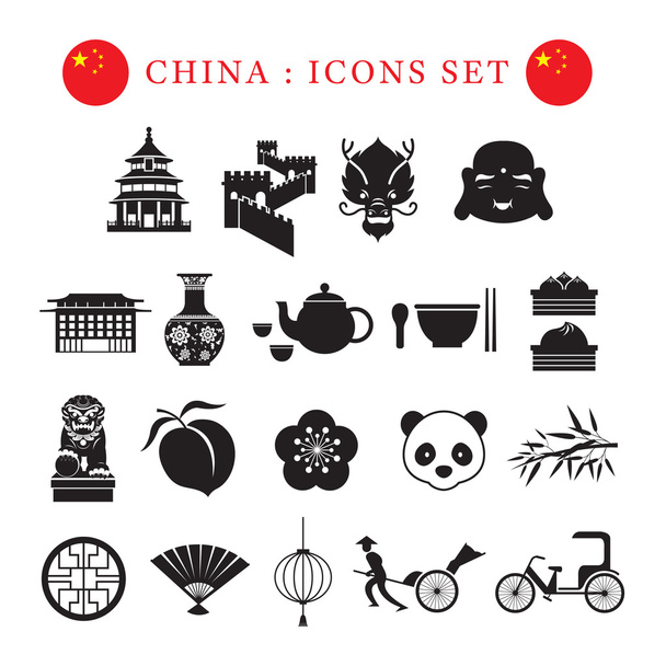 China Mono Icons Set - Vector, Image