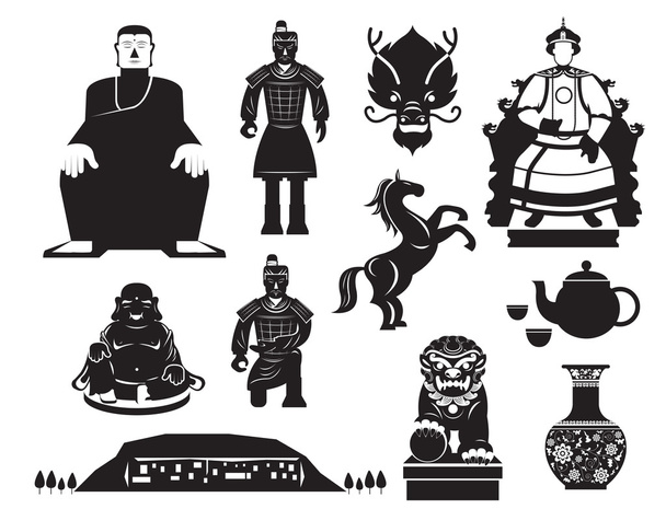 Kínai történelem Mono objektumok készlet - Vektor, kép